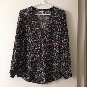 Joie Red and Blue Floral silk Blouse
